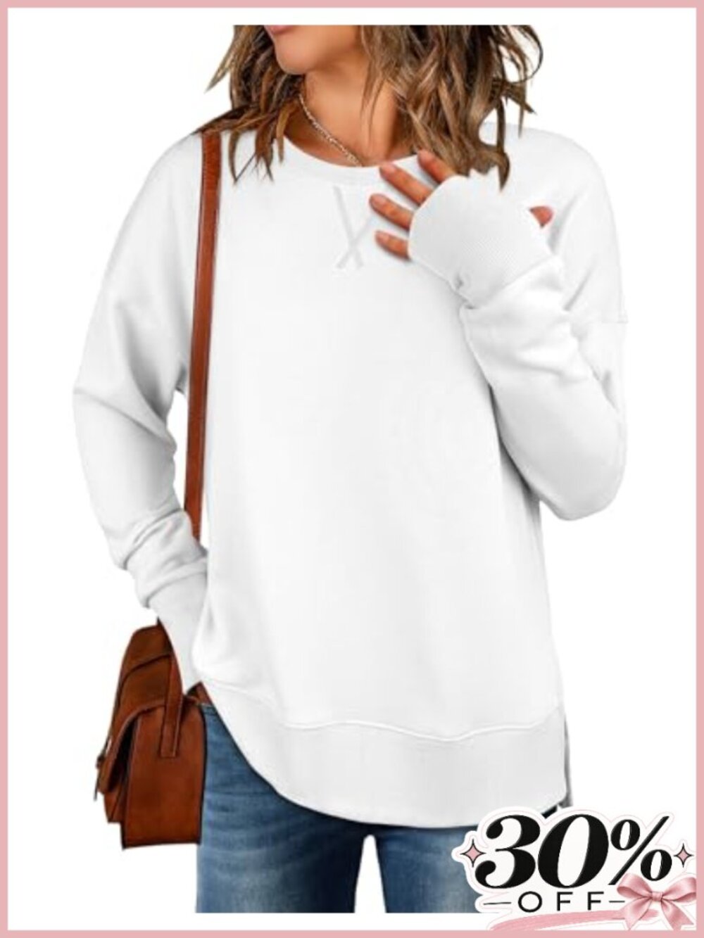 Oversized Lightweight Long Sleeve Crewneck Sweatshirt Side Split